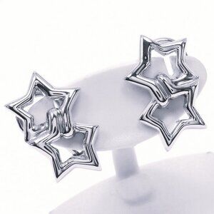 Tiffany & Co. Sterling Silver Double Star Clip on Earrings